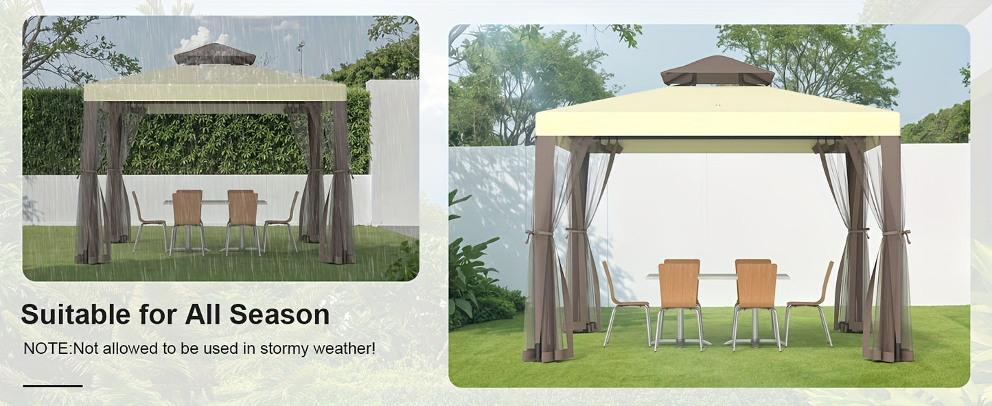 Gazebo with Mosquito Netting Steel Frame | Backyard Garden BBQ Party