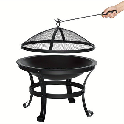 Wood Burning Fire Pit 22 Inch Portable Rust-Proof Steel Bowl with Mesh Spark Screen Log Grate Fire Poker for BBQ Camping Backyard Porch Deck Easy Assembly
