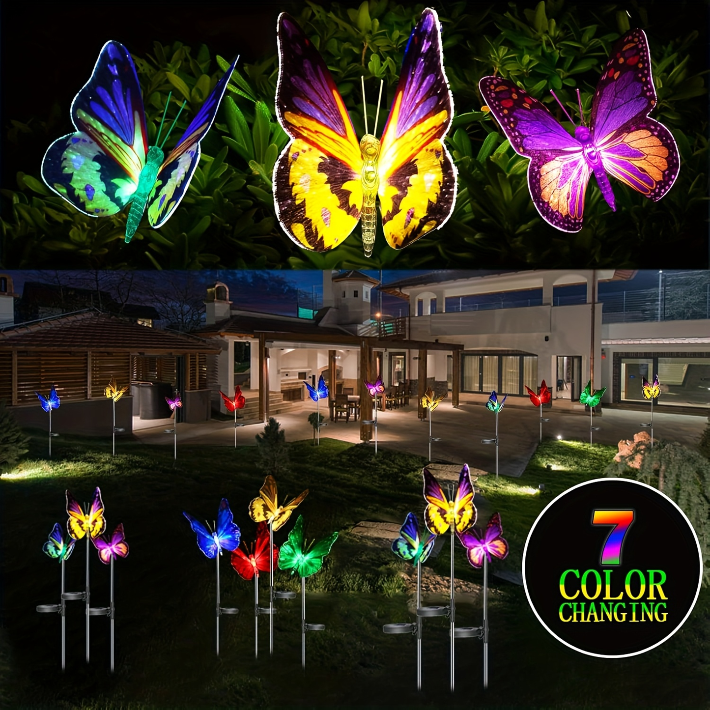 Solar Butterfly Garden Lights 6-Pack, Color Changing Waterproof