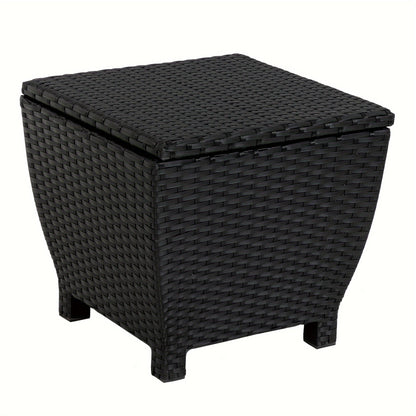 PE Wicker Outdoor Storage Box Side Table, Flip-Top Lid