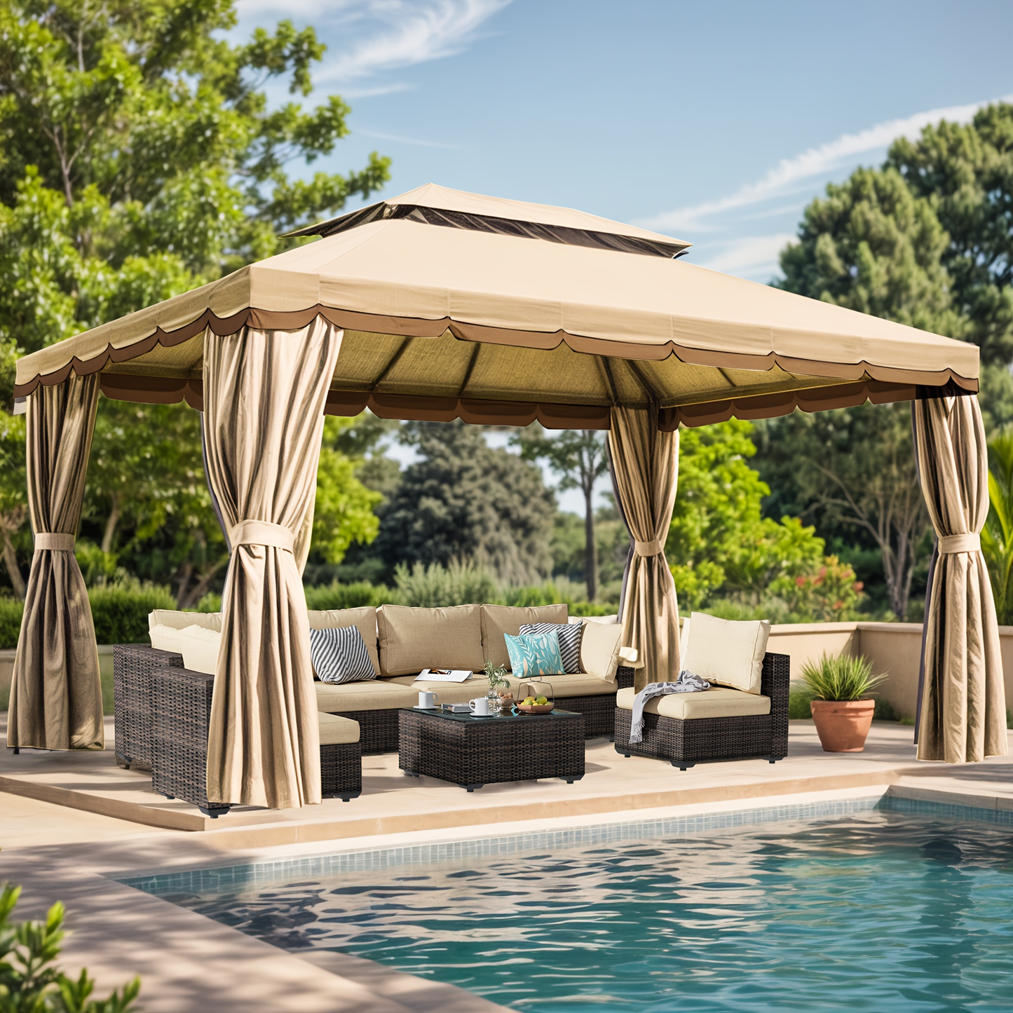 Patio Gazebo 10x13 FT Heavy Duty Double Roof with Mosquito Netting