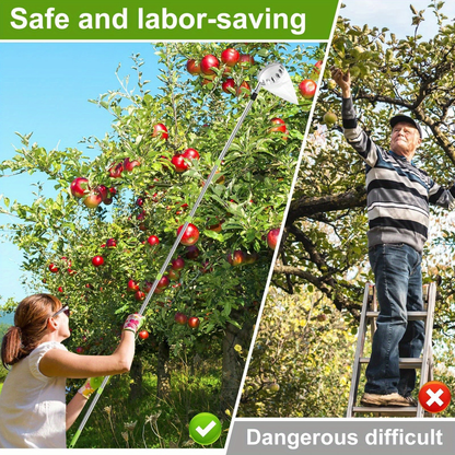 Fruit Picker Stainless Steel Adjustable Extension Pole - Tall Tree Orchard Picking Tool with Non-Slip Handle for Apples, Avocados, Peaches, Pears, Lemons, Cherries & Plums - 63 to 157 Inch
