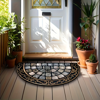 Door Mat Non-Slip Semicircle Welcome Mat Floral Geometric Indoor Outdoor Rug