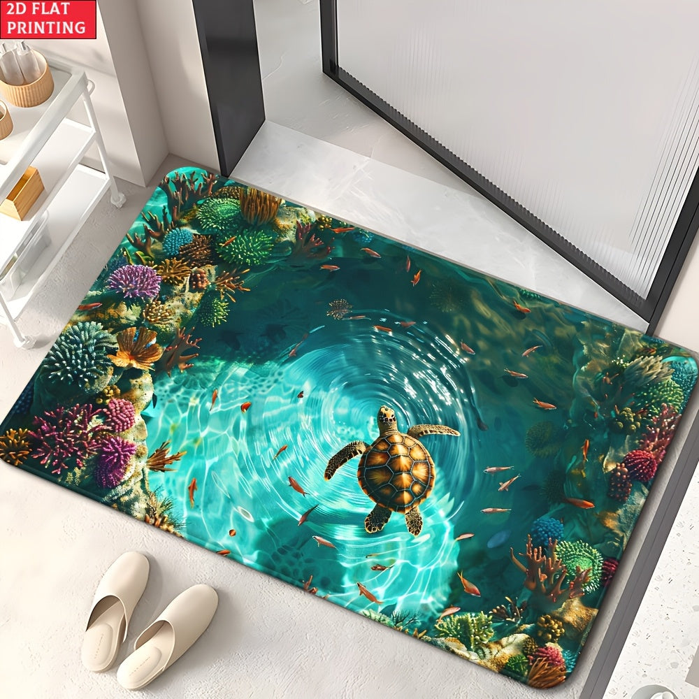 Sea Turtle Illusion Floor Mat Non-Slip 700GSM Microfiber Absorbent Machine Washable Rug Bathroom Bedroom Living Room Outdoor Camping Picnic