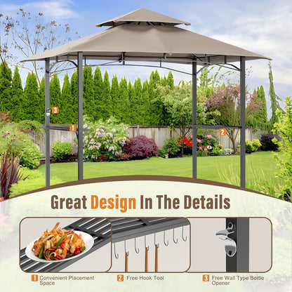 Grill Gazebo 8x5ft Double Tiered BBQ Canopy 8 Hooks Backyard Poolside