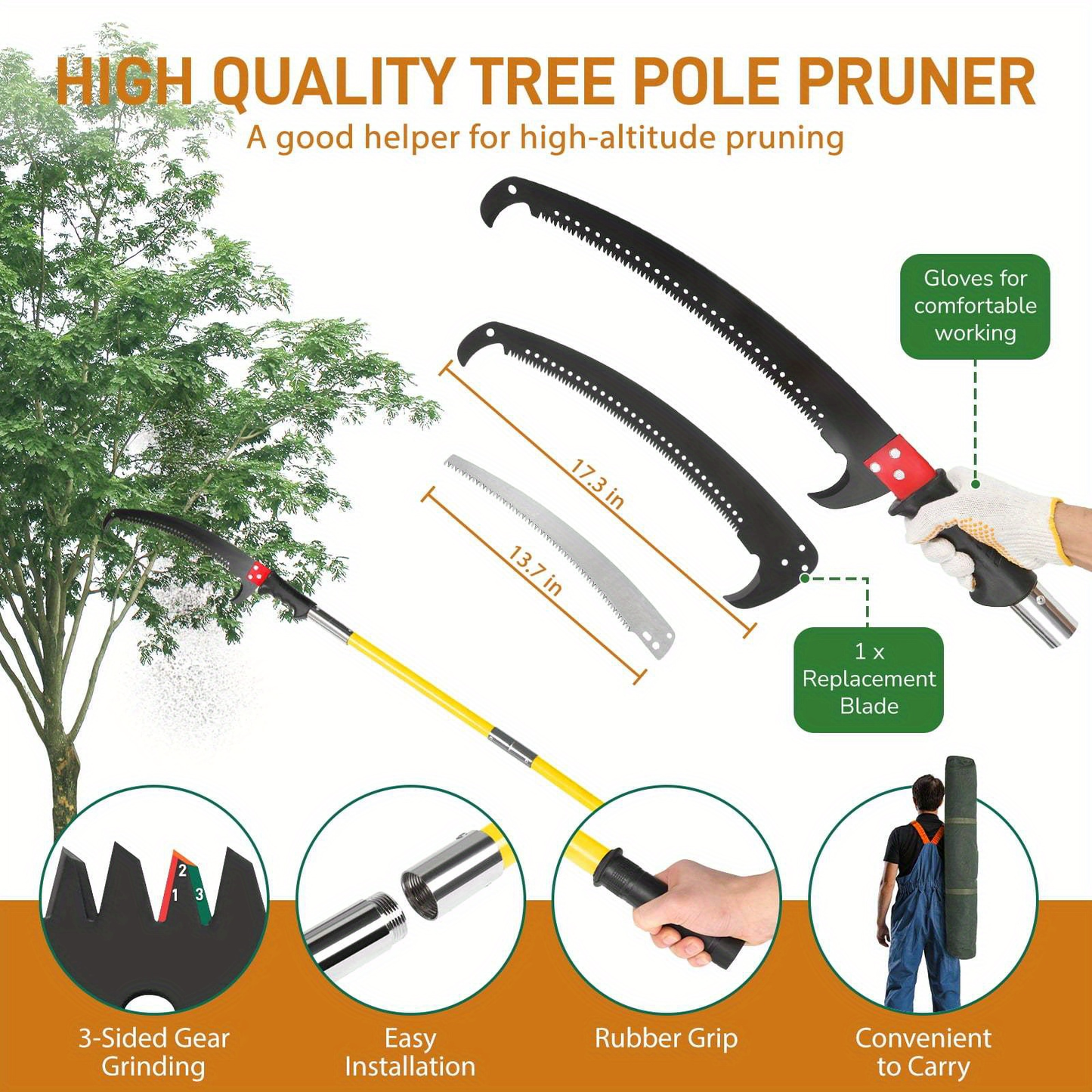 Extendable Pole Saw 26ft 2-in-1 Manual Tree Pruner – High Reach Branch Trimmer with Pruning Saw & Rope Cutter for Yard & Garden