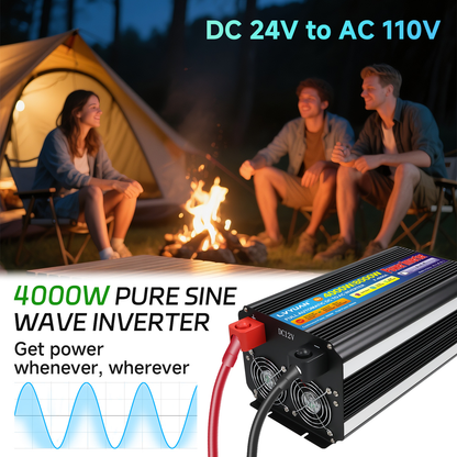 Pure Sine Wave Power Inverter 4000W 8000W Peak DC 12V to AC 110V with LCD Display Remote Control 4 AC Outlets for Car Truck RV Boat Solar Off-Grid