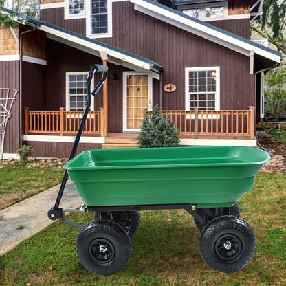 Garden Cart Heavy Duty Steel Yard Wagon 220 Lb Capacity Dump Cart with 10 Inch Pneumatic Tires All Terrain Utility Cart for Lawn Farm Gardening Green