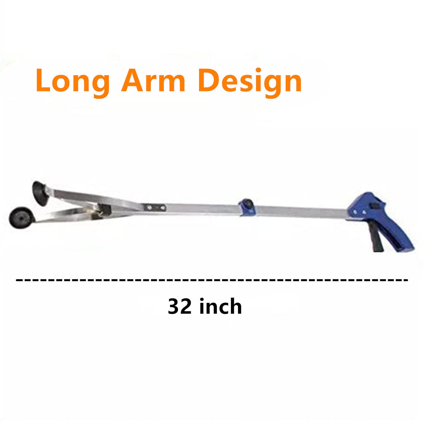 Reacher Grabber Tool 32-Inch Foldable 2-Pack - Aluminum Alloy Extender with Rubber Suction Cup Grippers, Safety Lock & Ergonomic Pistol Handle for Elderly, Mobility Aid, Trash Picker & Garden Use