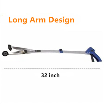 Reacher Grabber Tool 32-Inch Foldable 2-Pack - Aluminum Alloy Extender with Rubber Suction Cup Grippers, Safety Lock & Ergonomic Pistol Handle for Elderly, Mobility Aid, Trash Picker & Garden Use