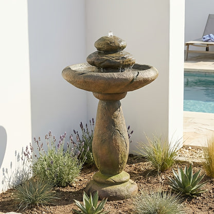 Garden Fountain 40.2 Inch Floor Standing Bird Bath Outdoor Fountain with LED Lights IPX8 Pump for Backyard Patio