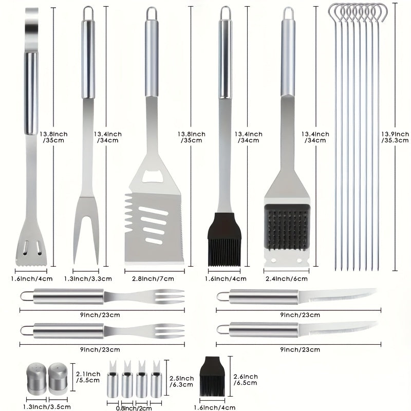 BBQ Tool Set Stainless Steel 15/24 Piece Grilling Kit with Spatula, Tongs & Grill Brush – Heavy Duty Outdoor Cooking Accessories, Perfect Gift for BBQ Enthusiasts & Father's Day