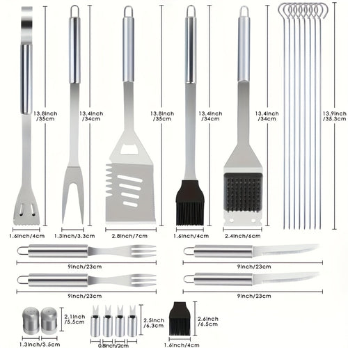BBQ Tool Set Stainless Steel 15/24 Piece Grilling Kit with Spatula, Tongs & Grill Brush – Heavy Duty Outdoor Cooking Accessories, Perfect Gift for BBQ Enthusiasts & Father's Day