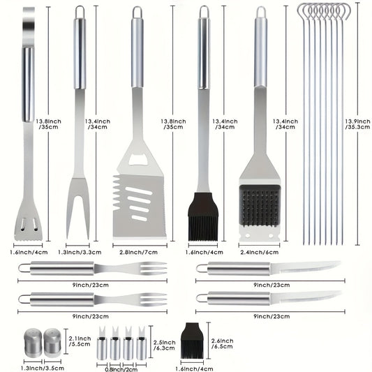 BBQ Tool Set Stainless Steel 15/24 Piece Grilling Kit with Spatula, Tongs & Grill Brush – Heavy Duty Outdoor Cooking Accessories, Perfect Gift for BBQ Enthusiasts & Father's Day
