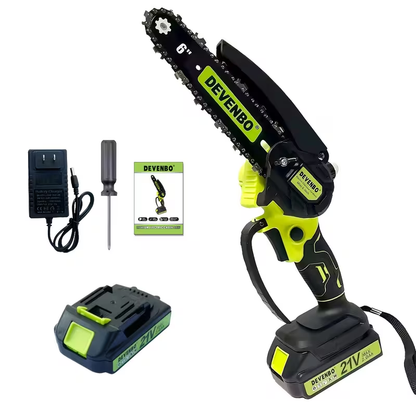 Cordless Mini Chainsaw 6-Inch, Handheld Pruning Saw with Rechargeable Battery, Adjustable Chain Tension, Safety Lock & Anti-Splash Guard for Branch Trimming in Yard, Garden & Home