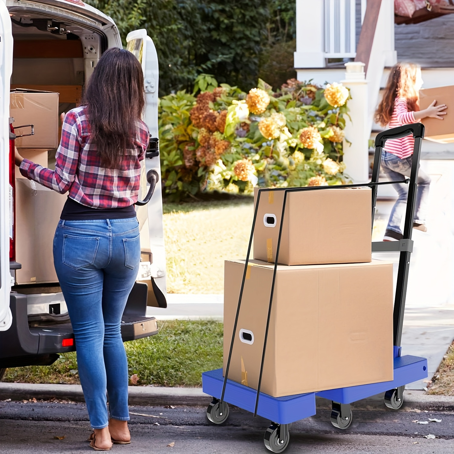 Folding Hand Truck Dolly 500LB Heavy Duty, Collapsible Luggage Cart with 6 Wheels & 2 Elastic Straps for Moving, Travel, Shopping, Office & Warehouse