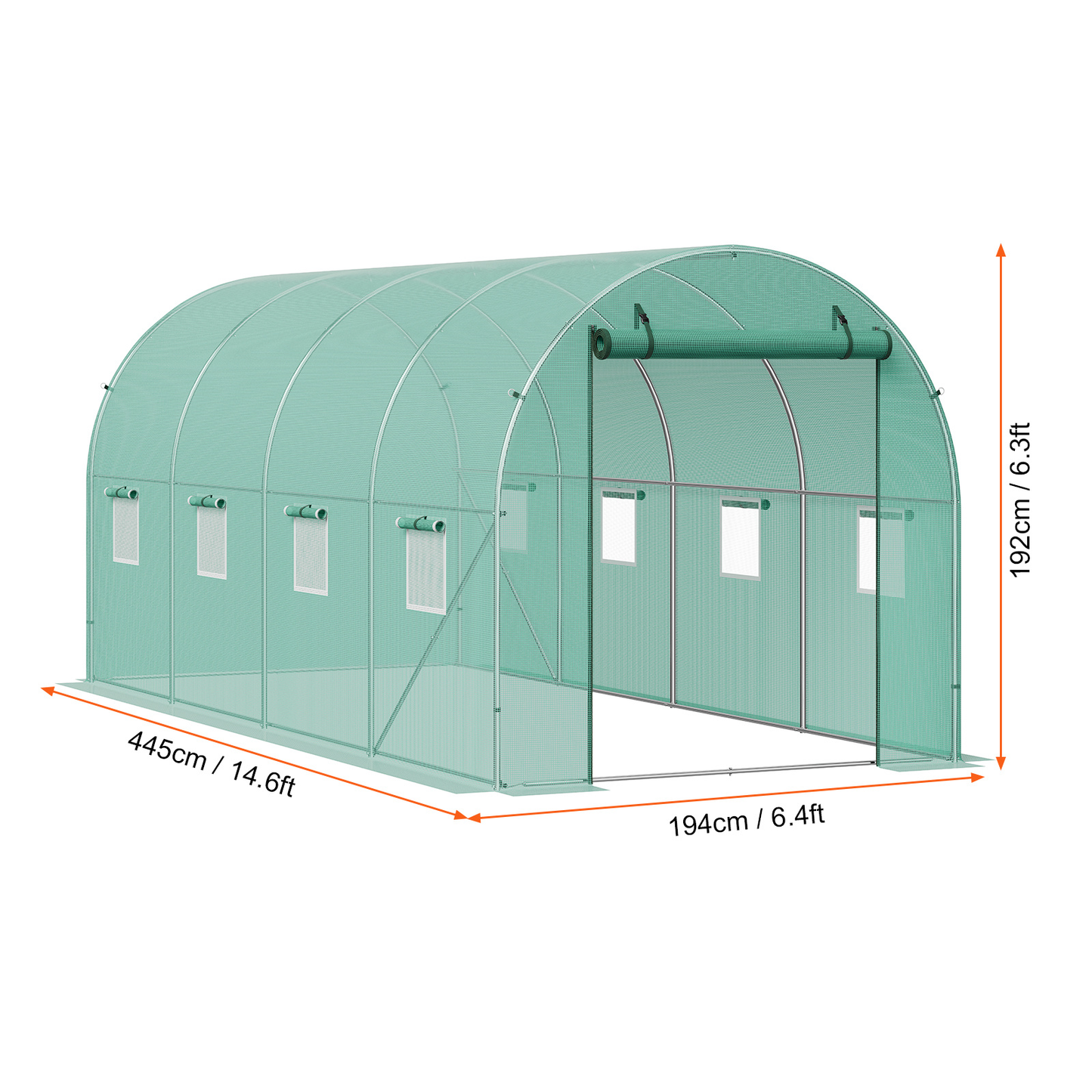 Tunnel Greenhouse Heavy Duty Galvanized Frame 140g/m² PE Cover, 6 Vent Windows Walk-In Hoop House for Garden & Farm, Multiple Sizes