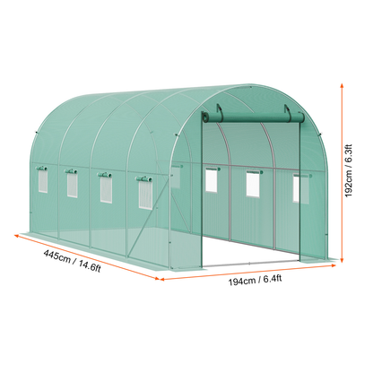 Tunnel Greenhouse Heavy Duty Galvanized Frame 140g/m² PE Cover, 6 Vent Windows Walk-In Hoop House for Garden & Farm, Multiple Sizes