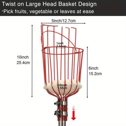 Fruit Picking Pole with Basket 8FT Height Adjustable - Fruit Catcher Tree Picker for Mango, Lemon, Orange, Apple & More - Long Reach Orchard Harvesting Tool for Tall Trees