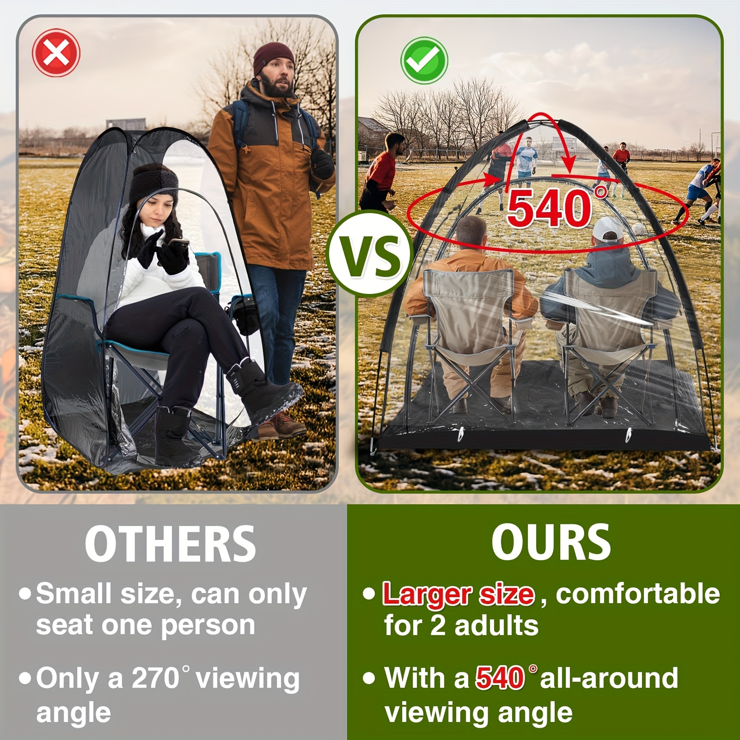 Waterproof Camping Tent 1-3 Person Transparent Oxford Rain Shelter