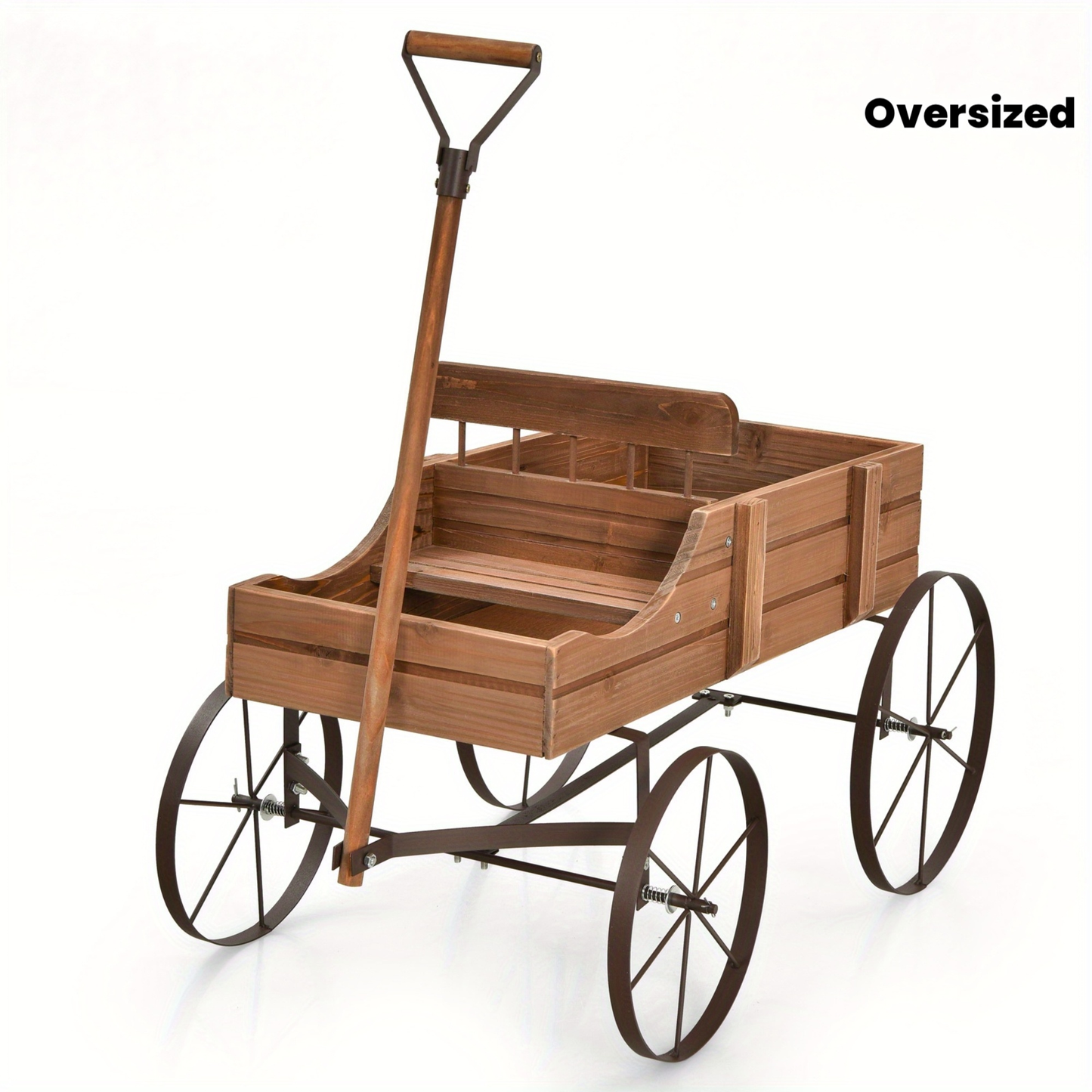 Garden Wagon Planter with Wheels – Rustic Fir Wood, 2-Section Planting Bed