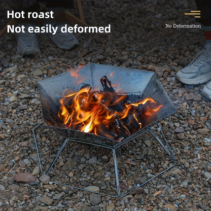Charcoal Grill Portable Folding BBQ Fire Pit Hexagonal Camping Stove Open Grid Even Heat Backyard Picnic Beach Tailgating Outdoor Cooking Compact Easy Assembly