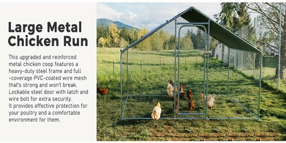 Metal Chicken Run Outdoor Poultry Cage Large Walk-in Enclosure for Chickens Ducks Rabbits UV-Resistant Weather-Resistant Mesh Walls Secure Latches Easy-Access Doors No Electricity Needed