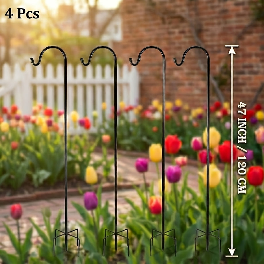 Shepherd Hooks 4 Pack Heavy Duty Metal Garden Stakes for Hanging Plant Baskets Solar Lights Bird Feeders Wind Chimes Outdoor Decor 47 & 63 Inch