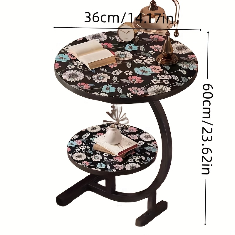 Small Round Side Table Sofa End Table Floral Mandala Desktop Accent Table for Living Room Bedroom Balcony Patio Outdoor Indoor Use