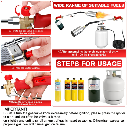 Weed Burner Torch Propane with 10ft Hose & Turbine Trigger, High-Output Flame Weeder with 1lb Cylinder Converter for Garden Weeding, Ice & Snow Melting, Wood Burning, Outdoor Use – Gas Tank Not Included