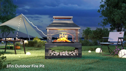 Outdoor Fireplace | Wood Burning Metal Patio Garden Deck Backyard