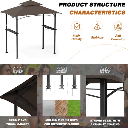 Outdoor Grill Gazebo Heavy-Duty Double-Tier BBQ Canopy UV-Resistant