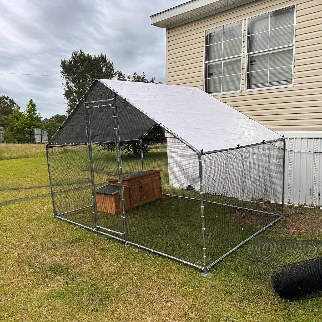 Walk-in Chicken Coop Large Heavy-Duty Metal Poultry Pen with Waterproof UV-Proof Roof Cover - Outdoor Backyard Farm Enclosure for Chickens Ducks Geese Rabbits, Multiple Sizes