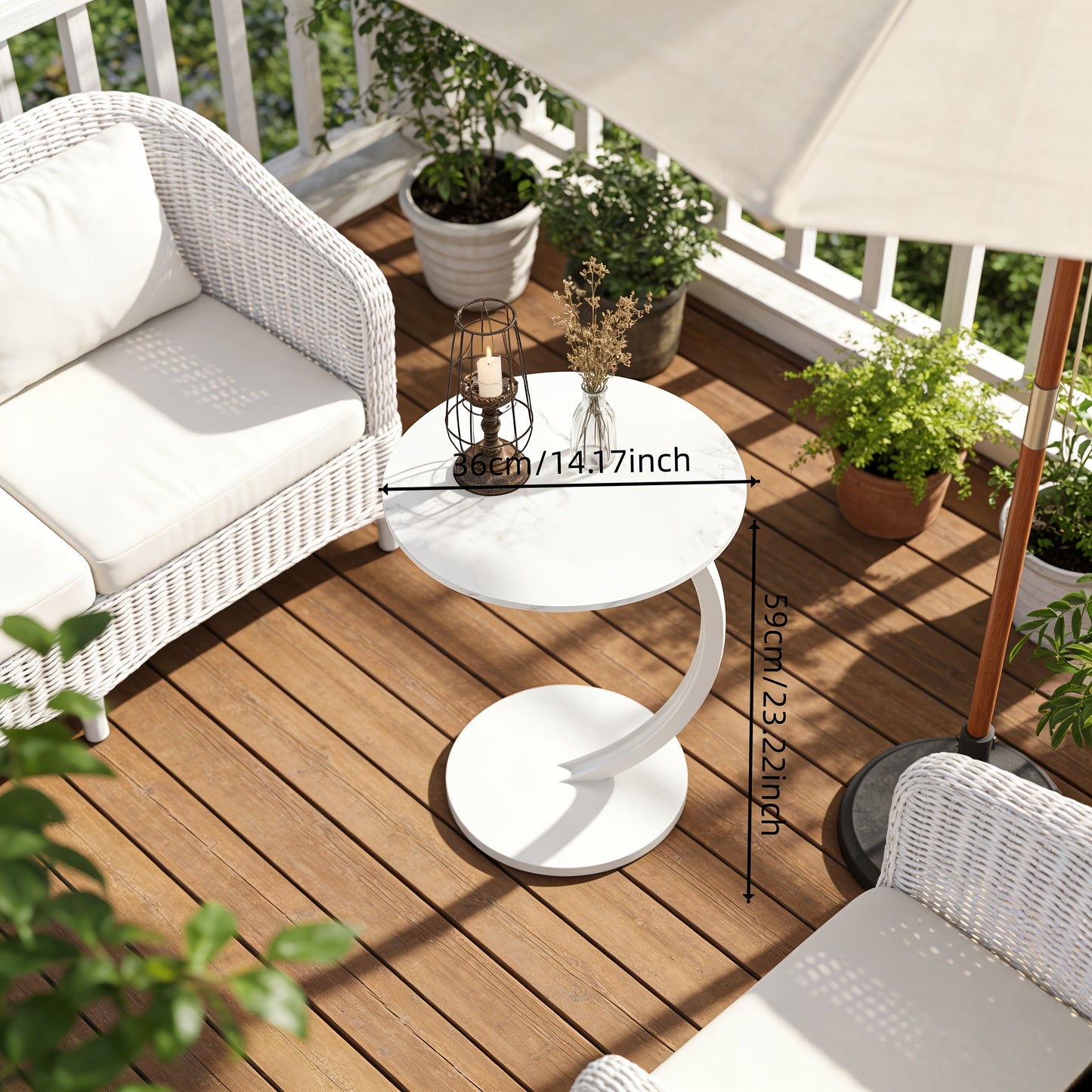 Small Round Side Table Sofa End Table Floral Mandala Desktop Accent Table for Living Room Bedroom Balcony Patio Outdoor Indoor Use