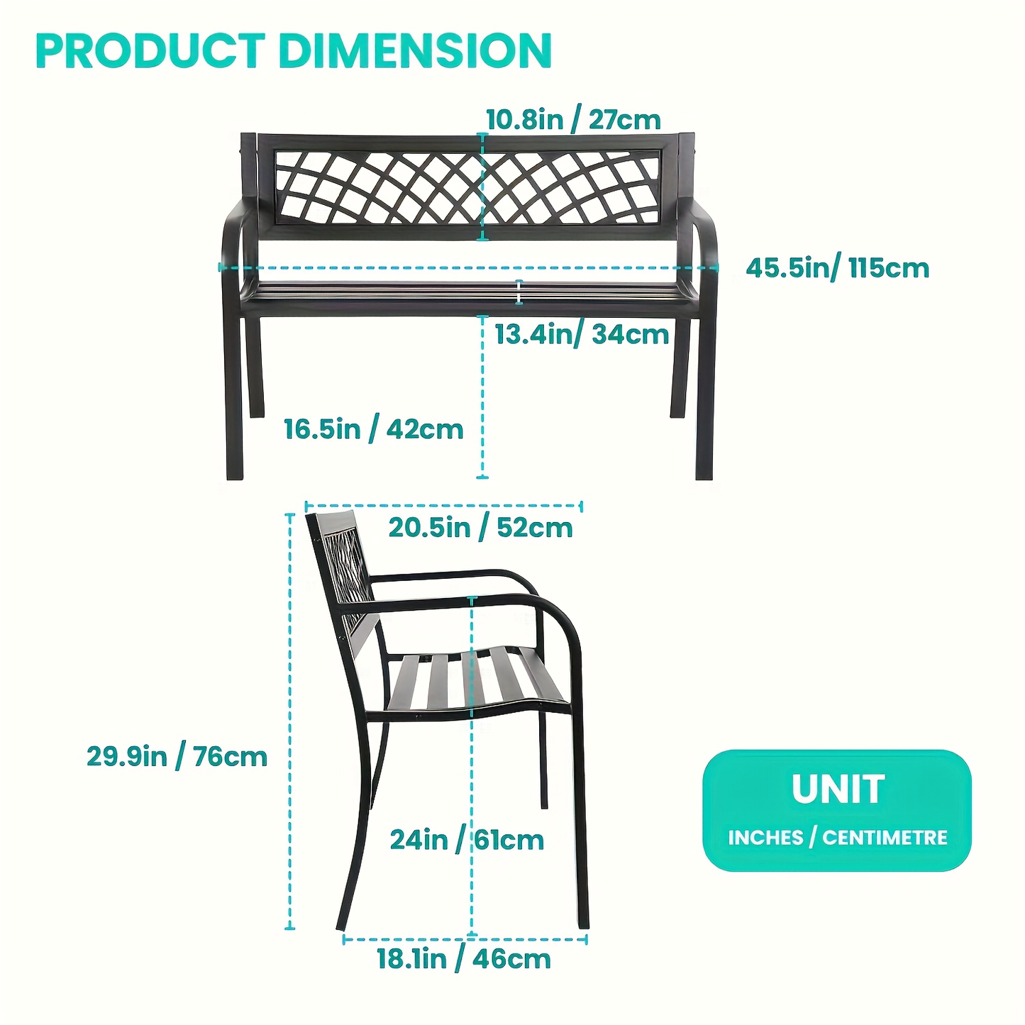 Garden Bench Outdoor Solid Black Heavy Duty Metal Frame Patio Seating Park Bench for Backyard Lawn Porch Entryway Deck Outdoor Furniture Classic Design