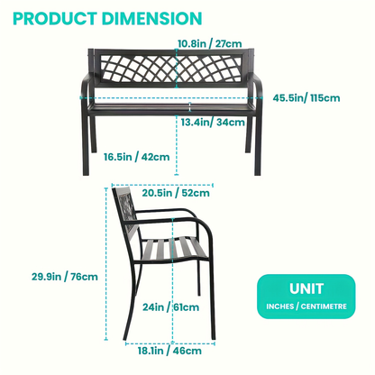 Garden Bench Outdoor Solid Black Heavy Duty Metal Frame Patio Seating Park Bench for Backyard Lawn Porch Entryway Deck Outdoor Furniture Classic Design
