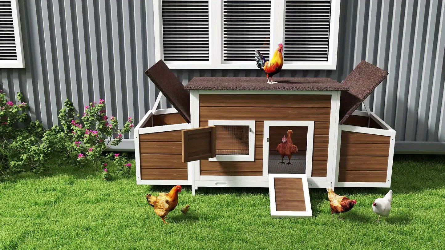 Hen House 67" for 4-6 Chickens with 2 Nesting Boxes | Wooden Chicken Coop with Weatherproof Roof, Removable Tray, Metal Wire Mesh & Ramp – Rabbit Hutch Duck Coop Outdoor