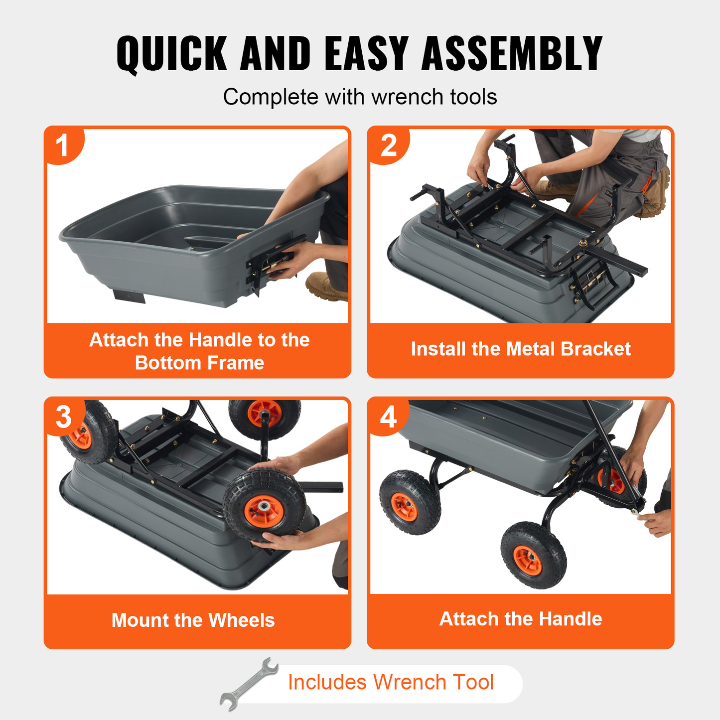 Garden Dump Cart 880LBS Convertible Flatbed Utility Wheelbarrow with 2-in-1 Handle, Removable Side Panels, Mesh Cover & 10" Rubber Tires – 400/600/880 LBS