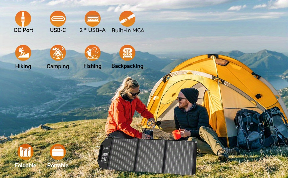 Portable Solar Panel Charger 30W 60W | Foldable Monocrystalline with 18V MC4, DC 12V, USB-A QC3.0 & USB-C PD 18W for Camping, RV, Power Station, Phone