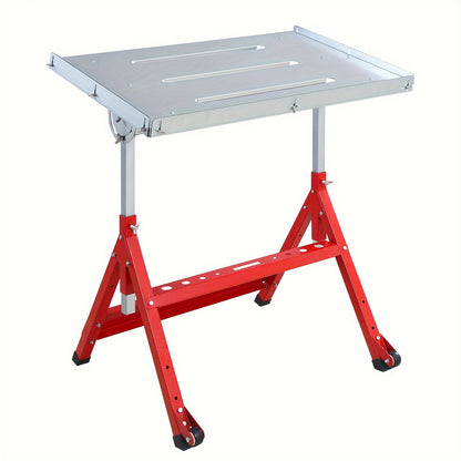 Steel Workbench with Wheels, Portable Welding Table Height-Adjustable 30"x20" Heavy Duty Steel Work Table for Garage Workshop Fabrication