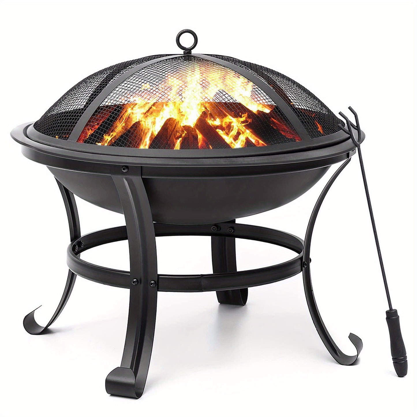 Wood Burning Fire Pit 22 Inch Portable Rust-Proof Steel Bowl with Mesh Spark Screen Log Grate Fire Poker for BBQ Camping Backyard Porch Deck Easy Assembly
