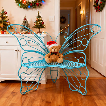 Outdoor Garden Bench 50 Inch Butterfly Design Iron Steel Frame Patio Bench for Porch Lawn Yard Easy Assembly 4 Colors Available