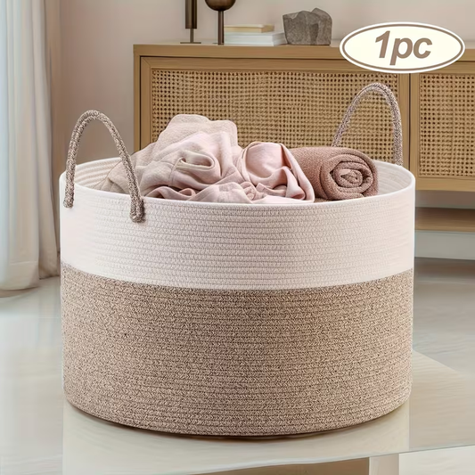 Rope Basket with Handles | Large Capacity Storage Organizer for Blankets, Clothes & Plants – Soft Polyester, Multiple Colors