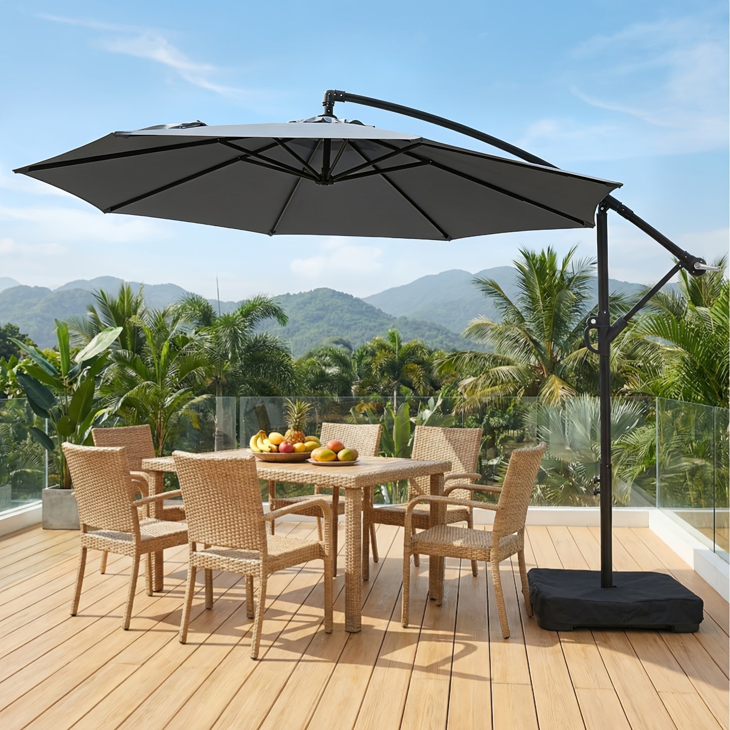 Cantilever Patio Umbrella 10 Ft Offset Hanging Outdoor Umbrella with Crank, Push Button Tilt & Cross Base, Market Umbrella for Patio Deck Pool Backyard, 8 Colors