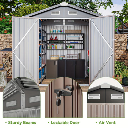 Metal Shed with Floor | Galvanized Steel Backyard Pool Bike Storage