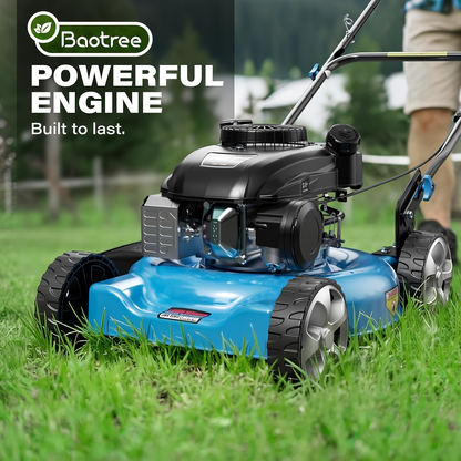 Walk-Behind Gas Lawn Mower 20-Inch 144cc 4-Stroke Engine, 2-in-1 Side Discharge & Mulching, Lightweight Push Mower for Small Yards Under 1/4 Acre, Red & Blue