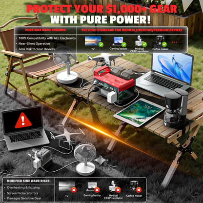 Pure Sine Wave Inverter 550W for 18V Battery - DC 18V to AC 110V, 2×USB-C 20W Fast Charge, 2×USB-A, 2×AC Outlets, 600LM 3-Level LED Light, Camping & Emergency Power (Bare Tool)