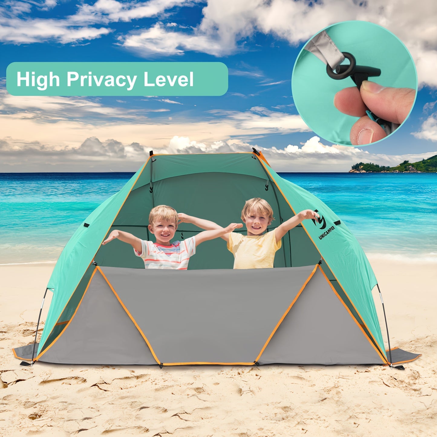 Beach Tent 3 Person Sun Shelter UPF 50+ Portable Shade Easy Setup
