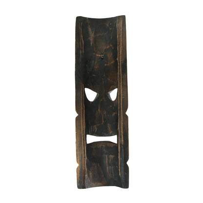Tiki Wall Masks Set of 2 – Hand Carved Wooden 20" Tropical Decor with Palm Tree & Plumeria Designs for Indoor Outdoor Patio Bar