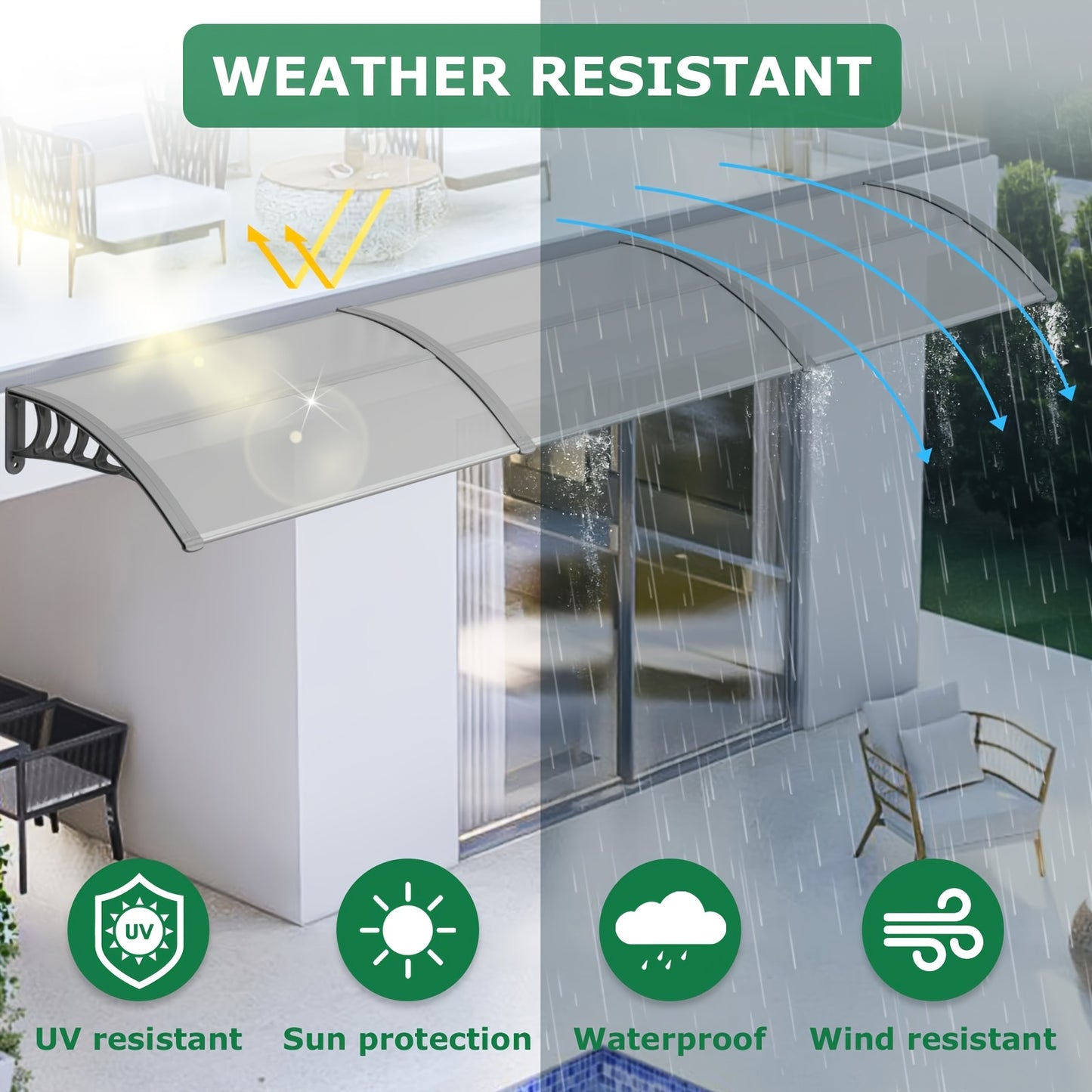Door Awning 120"x40" Polycarbonate Canopy UPF50+ UV Rain Snow